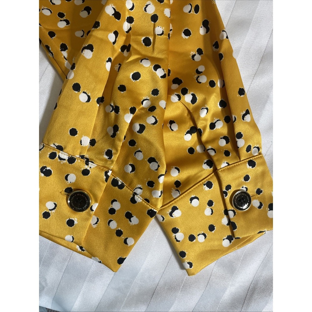 Marc New York Cropped Blouse Jacket Women Medium Satin Yellow Dot Button Up - Picture 12 of 12